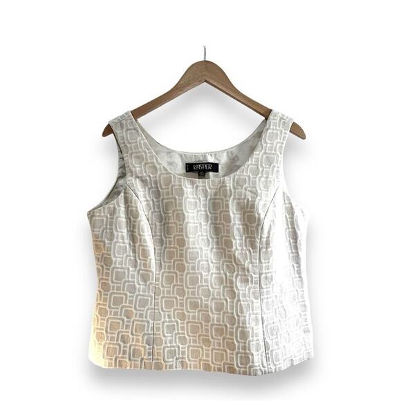 KASPER Sleeveless Cropped Top in a Geometric Pattern Light Beige & Ivory SZ 14P - Picture 4 of 13